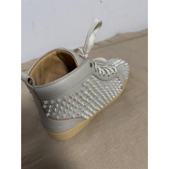 Christian Louboutin Shoes Womens Size 9 39 White Spike Studded High Top Red Sole - Picture 15 of 15